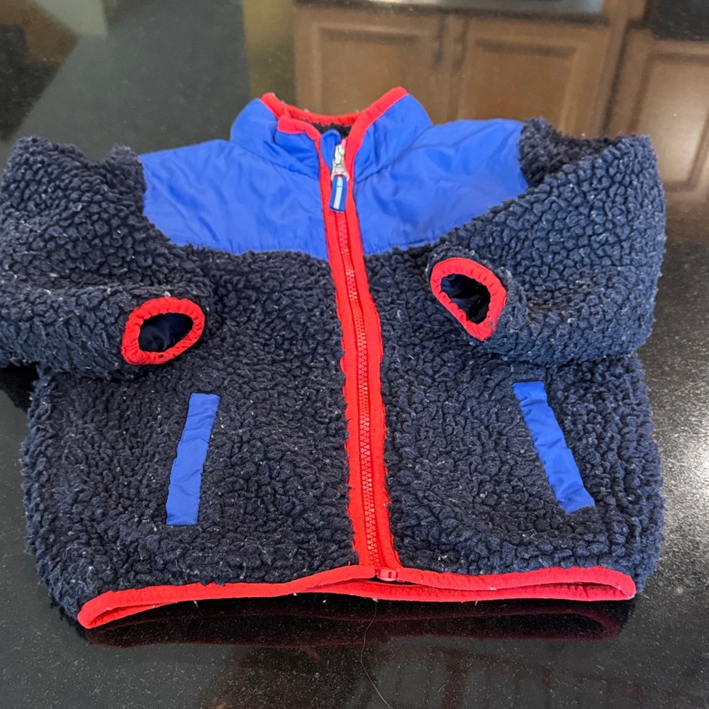 Cuddly Cozy Blue and Red Sherpa Jacket